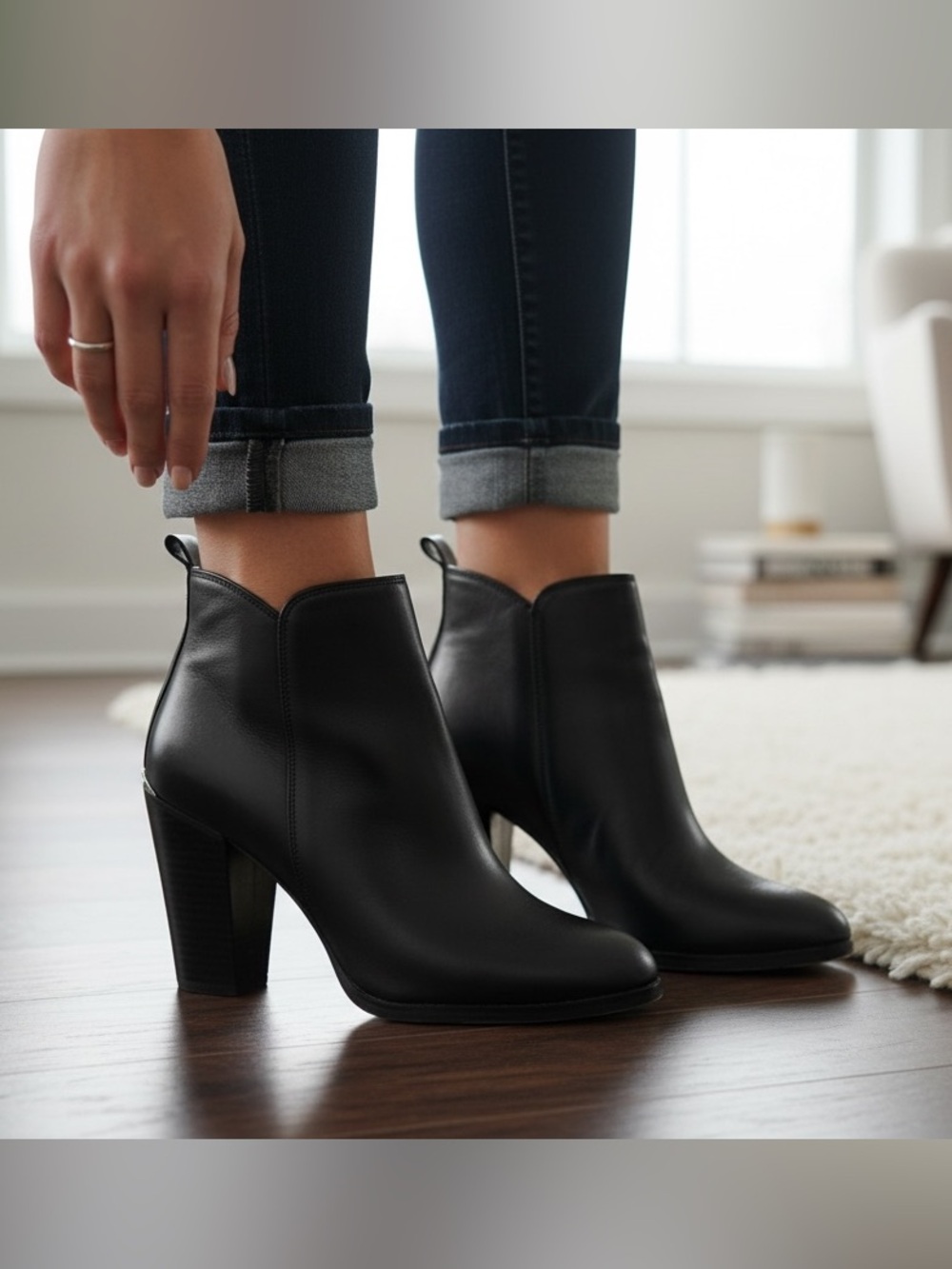 Michael Kors Chelsea Black Leather Ankle Booties with Block Heel - Picture 2 of 5